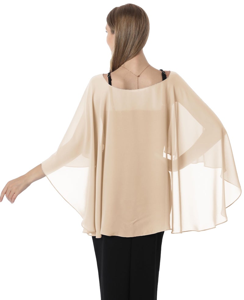 Hotshawl Capelets for women Chiffon Cape Shawls and Wraps for Evening Dress Wedding Capes Cover Up (Champagne1) - Image 5